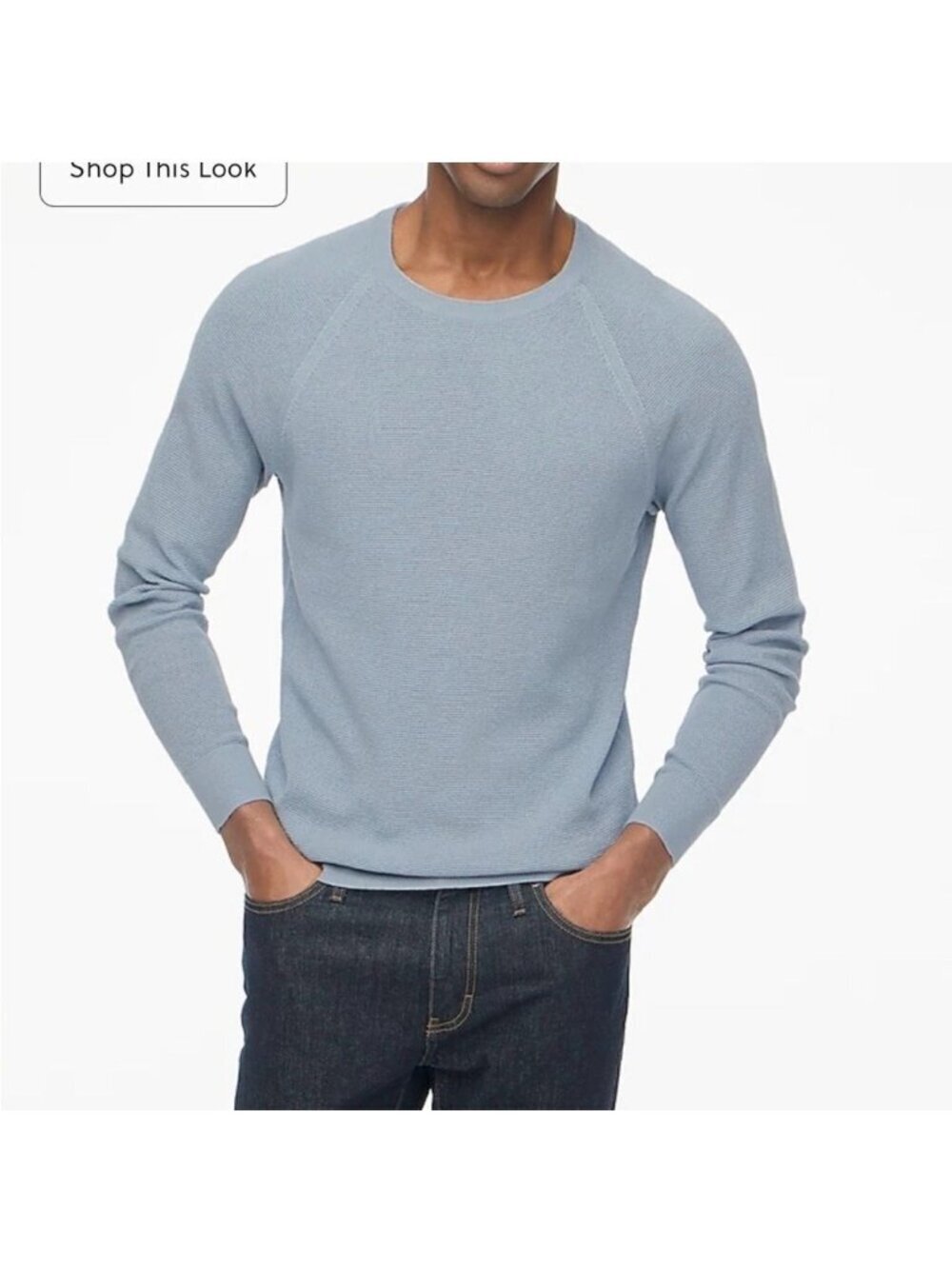 NEW J. Crew Mens Light Blue Waffle Knit Lightweight Crewneck *FLAW - Size: Large
